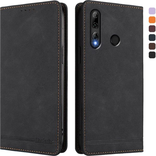 Custodia Per Honor 20 Lite/Honor 10I, Flip Case In Finto Cuoio Retrò Con Supporto E Slot Per Carte Di Credito Nero-image