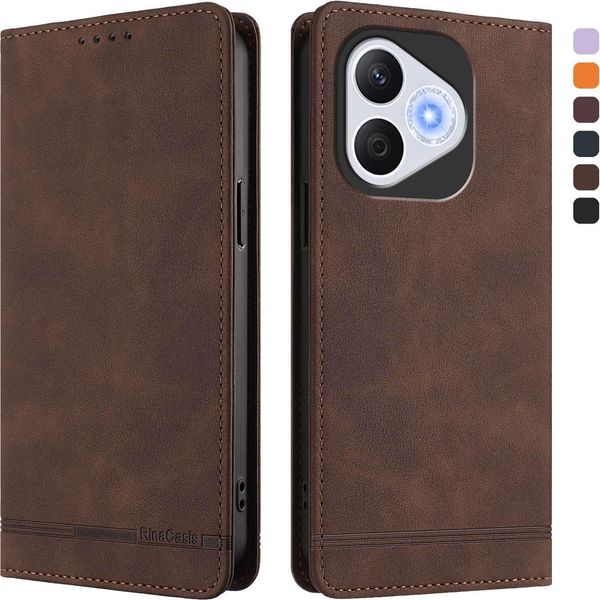 Custodia Per Honor 400 Lite, Flip Case In Finto Cuoio Retrò Con Supporto E Slot Per Carte Di Credito Marrone-image