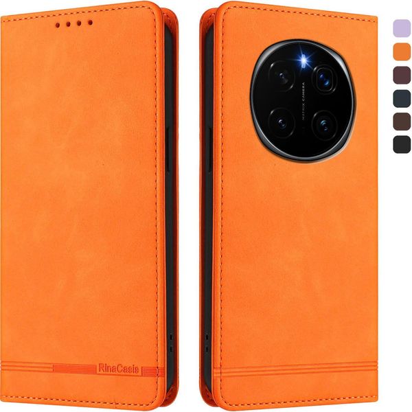 Custodia Per Honor Magic7, Flip Case In Finto Cuoio Retrò Con Supporto E Slot Per Carte Di Credito Arancione-image