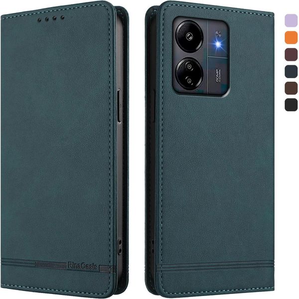 Custodia Per Xiaomi Poco M6 5G/C65/Redmi 13C, Custodia Retro In Finto Cuoio Con Supporto E Slot Per Carte Verde-image