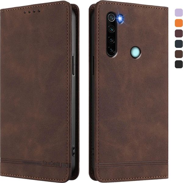 Custodia Per Xiaomi Redmi Note 8, Retro In Finto Cuoio Flip Case Con Supporto E Slot Per Schede Brown-image