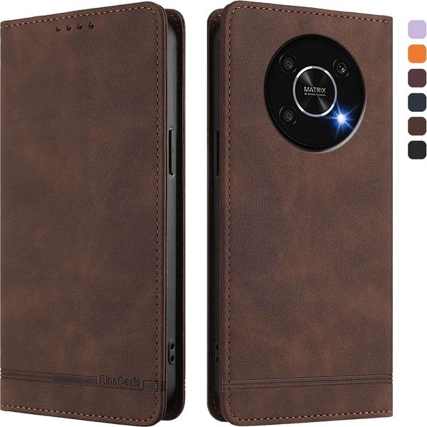 Custodia Per Honor X9 5G/4G, Custodia Retro In Finto Cuoio Con Supporto E Slot Per Carte Di Credito Marrone-image