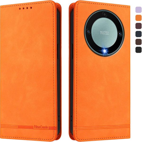 Custodia Per Honor X9A/Magic5 Lite, Custodia Flip In Finto Cuoio Retro Con Supporto E Slot Per Schede Arancione-image