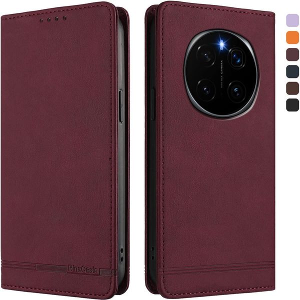 Custodia Per Honor Magic7, Flip Case In Finto Cuoio Retrò Con Supporto E Slot Per Carte Di Credito Rosso-image