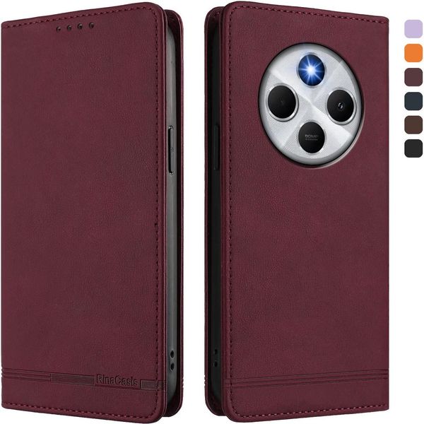 Custodia Per Xiaomi Poco M7 5G/C75 4G/Redmi 14C/14R/A4/A3 Pro, Retro Custodia Flip In Finto Cuoio Con Supporto E Slot Per Schede Rosso-image