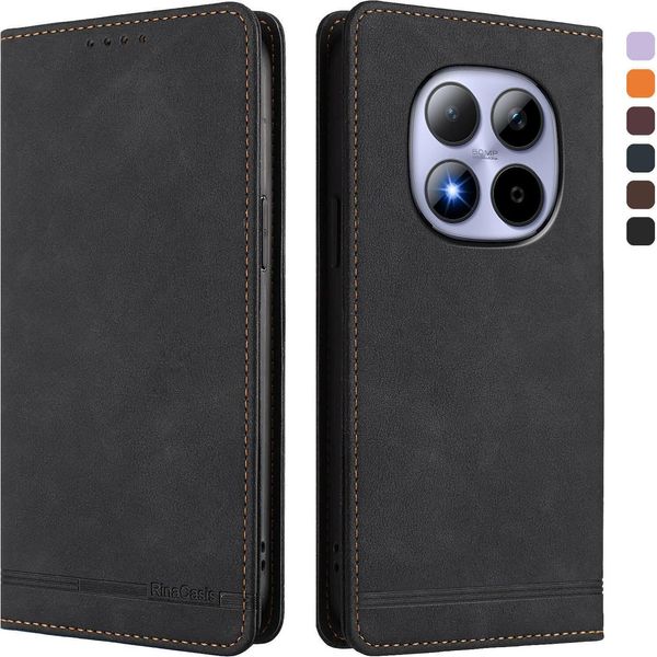 Custodia Per Xiaomi Redmi Note 15 Pro, Retro Custodia Flip In Finto Cuoio Con Supporto E Slot Per Schede Nero-image