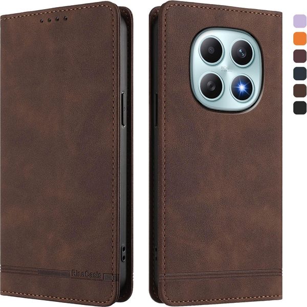 Custodia Per Xiaomi Redmi Note 15, Retro Custodia In Finto Cuoio Flip Con Supporto E Slot Per Schede Marrone-image