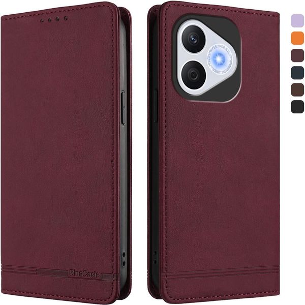Custodia Per Honor 400 Lite, Flip Case In Finto Cuoio Retrò Con Supporto E Slot Per Carte Di Credito Rosso-image