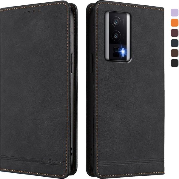 Custodia Per Xiaomi Poco F5 Pro/Redmi K60/K60 Pro, Retro Custodia Flip In Finto Cuoio Con Supporto E Slot Per Schede Nero-image