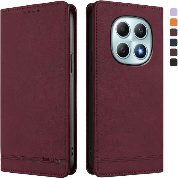 Custodia Per Xiaomi Redmi Note 15, Retro Custodia In Finto Cuoio Flip Con Supporto E Slot Per Carte Rosso-image