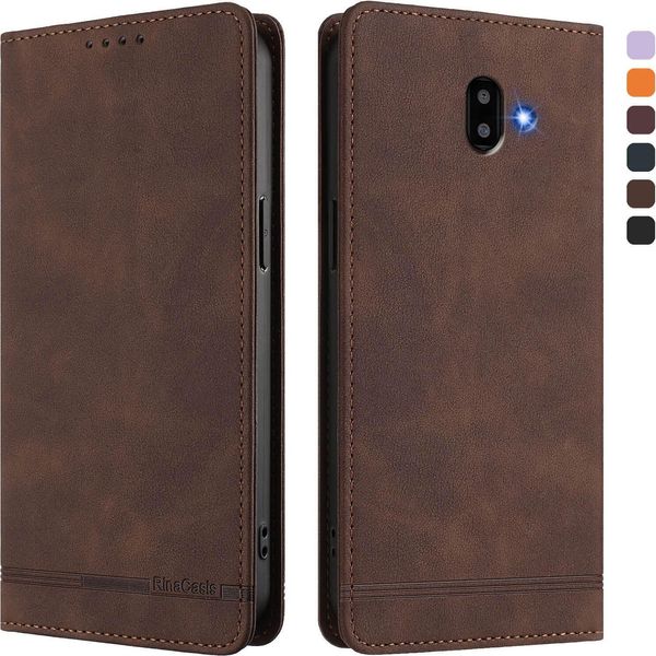 Custodia Per Samsung Galaxy J6 Plus, Custodia Retro In Finto Cuoio Con Supporto E Slot Per Carte Di Credito Marrone-image
