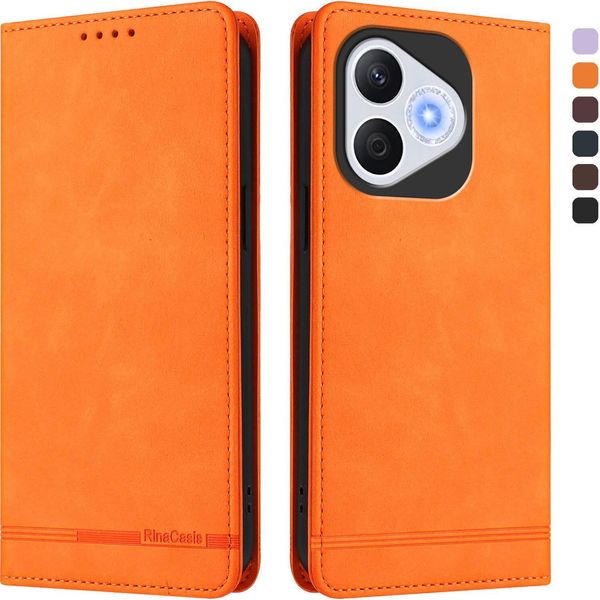 Custodia Per Honor 400 Lite, Flip Case In Finto Cuoio Retrò Con Supporto E Slot Per Carte Di Credito Arancione-image