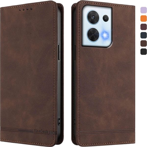 Custodia Per Oppo Reno8 5G, Custodia Retro In Finto Cuoio Con Supporto E Slot Per Carte Di Credito Marrone-image