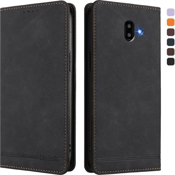 Custodia Per Samsung Galaxy J6 Plus, Custodia Retro In Finto Cuoio Con Supporto E Slot Per Carte Di Credito Nero-image
