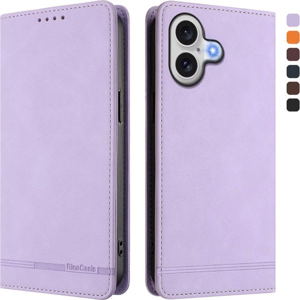 Custodia Per Iphone 17, Custodia Retro In Finto Cuoio Con Supporto E Slot Per Carte Di Credito Viola-image
