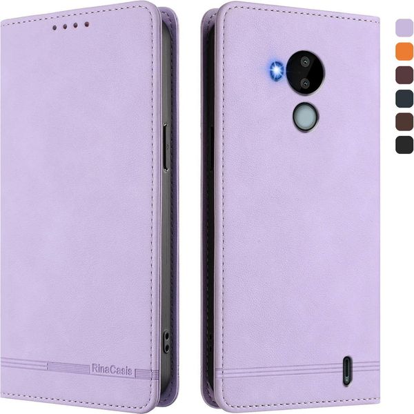 Custodia Per Nokia C30, Flip Case In Finto Cuoio Retrò Con Supporto E Slot Per Carte Di Credito Viola-image