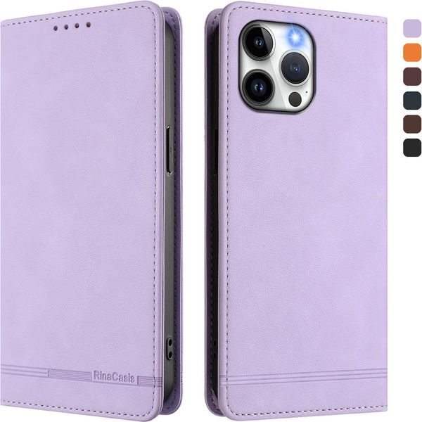 Custodia Per Iphone 13 Pro Max, Custodia Retro In Finto Cuoio Con Supporto E Slot Per Carte Di Credito Viola-image