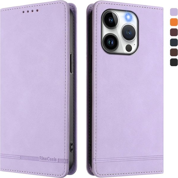Custodia Per Iphone 15 Pro, Custodia Retro In Finto Cuoio Con Supporto E Slot Per Carte Di Credito Viola-image