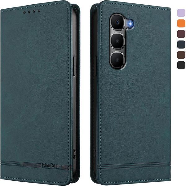 Custodia Per Infinix Hot 60 5G/Hot 60I 4G, Custodia Retro In Finto Cuoio Flip Con Supporto E Slot Per Carte Verde-image