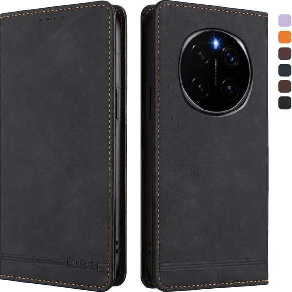 Custodia Per Honor Magic7, Flip Case In Finto Cuoio Retrò Con Supporto E Slot Per Carte Nero-image