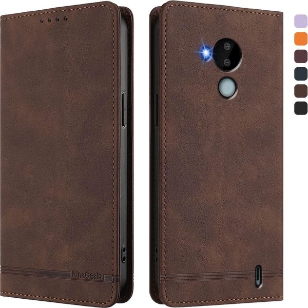 Custodia Per Nokia C30, Flip Case In Finto Cuoio Retrò Con Supporto E Slot Per Carte Di Credito Marrone-image