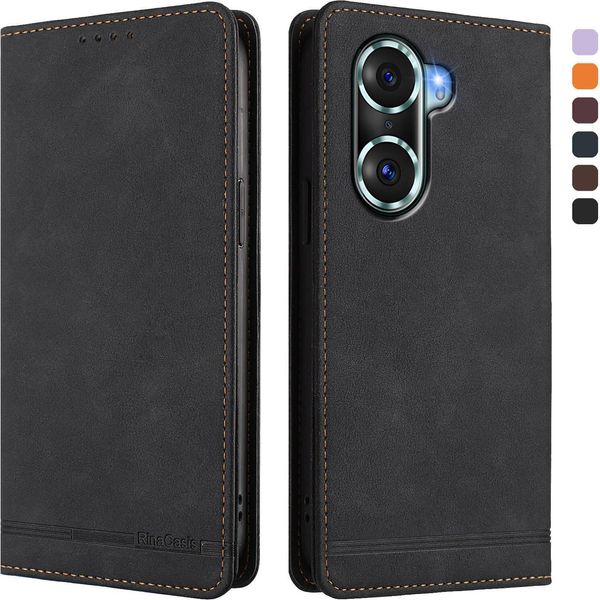 Custodia Per Honor 60 Pro, Flip Case In Finto Cuoio Retrò Con Supporto E Slot Per Carte Nero-image