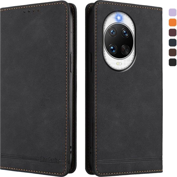 Custodia Per Huawei Nova 14 Pro, Custodia Retro In Finto Cuoio Flip Con Supporto E Slot Per Carte Nero-image
