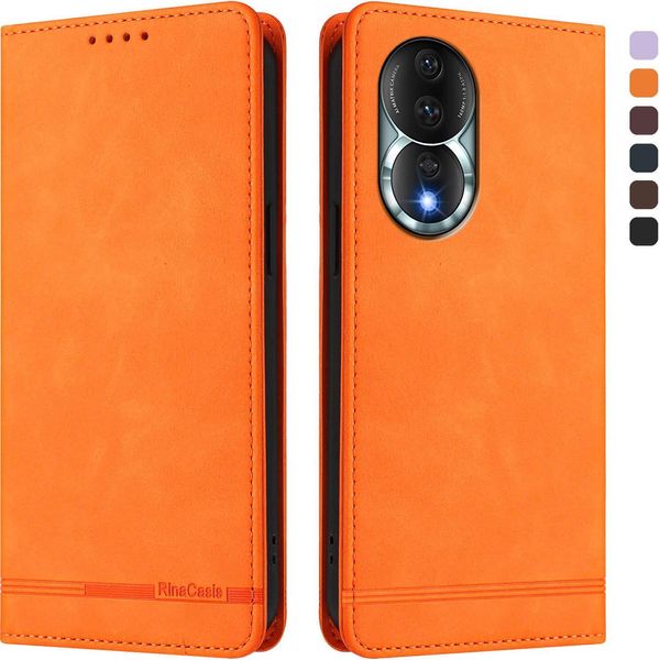 Custodia Per Honor 80, Flip Case In Finto Cuoio Retrò Con Supporto E Slot Per Carte Di Credito Arancione-image