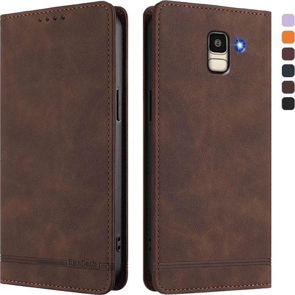 Custodia Per Samsung Galaxy J6 2018, Retro Custodia Flip In Finto Cuoio Con Supporto E Slot Per Carte Di Credito Marrone-image