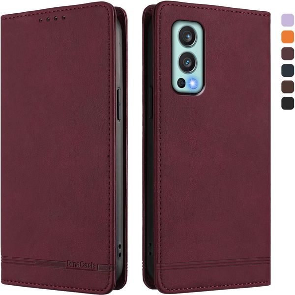 Custodia Per Oneplus Nord 2 5G, Custodia Retro In Finto Cuoio Con Supporto E Slot Per Carte Rosso-image