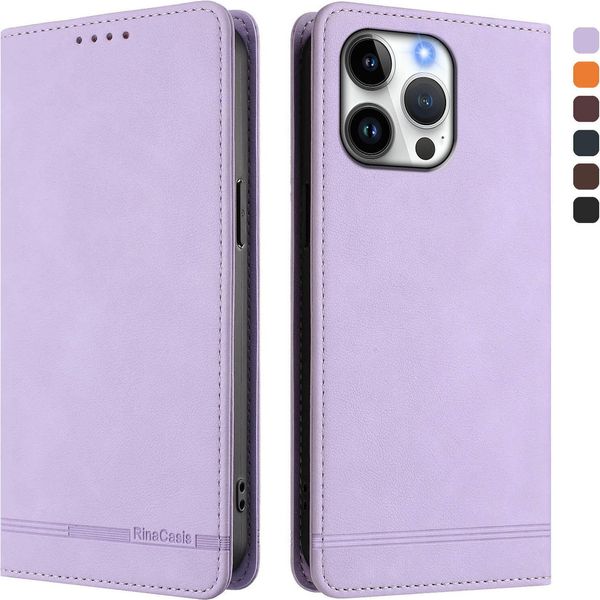 Custodia Per Iphone 16 Pro Max, Custodia Retro In Finto Cuoio Con Supporto E Slot Per Carte Di Credito Viola-image