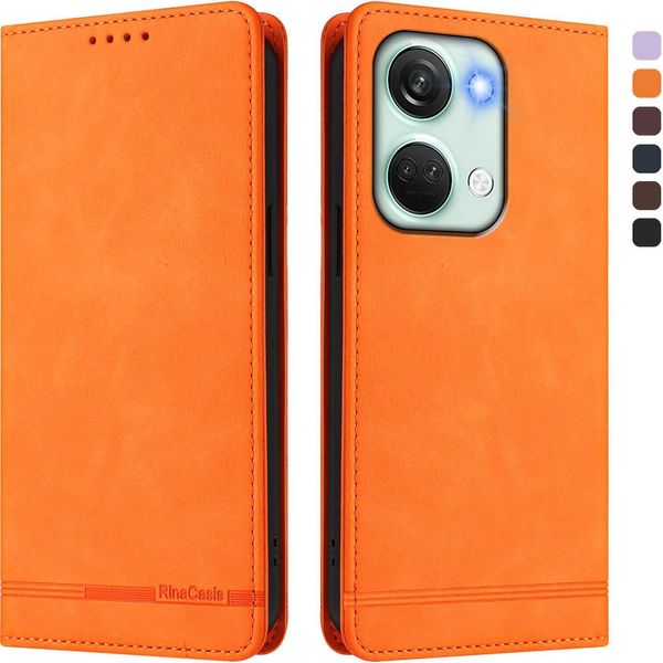 Custodia Per Oneplus Nord 3, Custodia Retro In Finto Cuoio Flip Con Supporto E Slot Per Schede Arancione-image