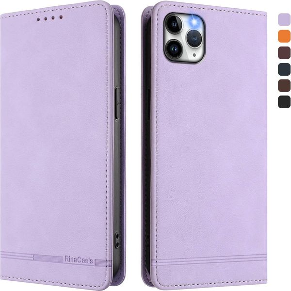 Custodia Per Iphone 11 Pro Max, Custodia Retro In Finto Cuoio Con Supporto E Slot Per Carte Di Credito Viola-image