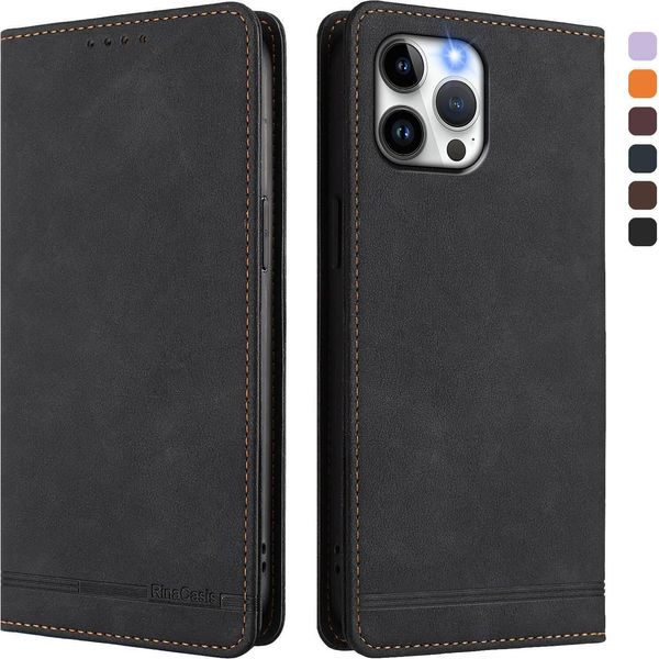 Custodia Per Iphone 12 Pro Max, Custodia Retro In Finto Cuoio Con Supporto E Slot Per Carte Di Credito Nero-image
