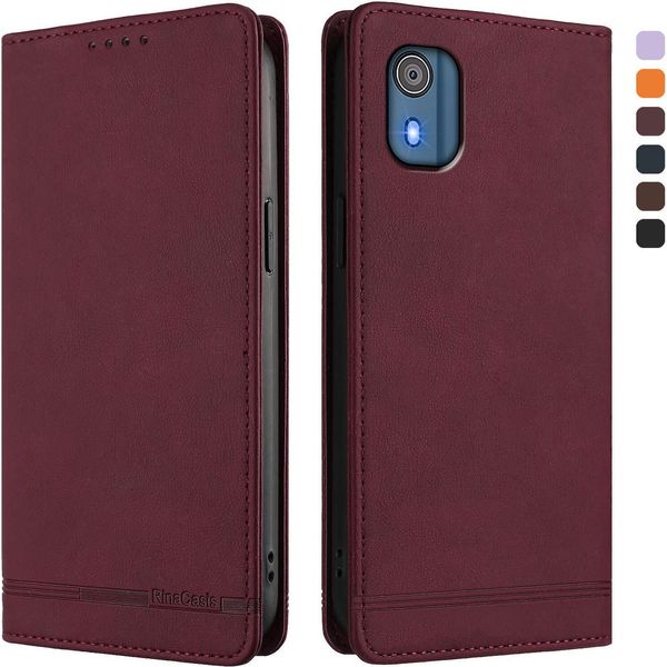 Custodia Per Nokia C02, Flip Case In Finto Cuoio Retrò Con Supporto E Slot Per Carte Di Credito Rosso-image