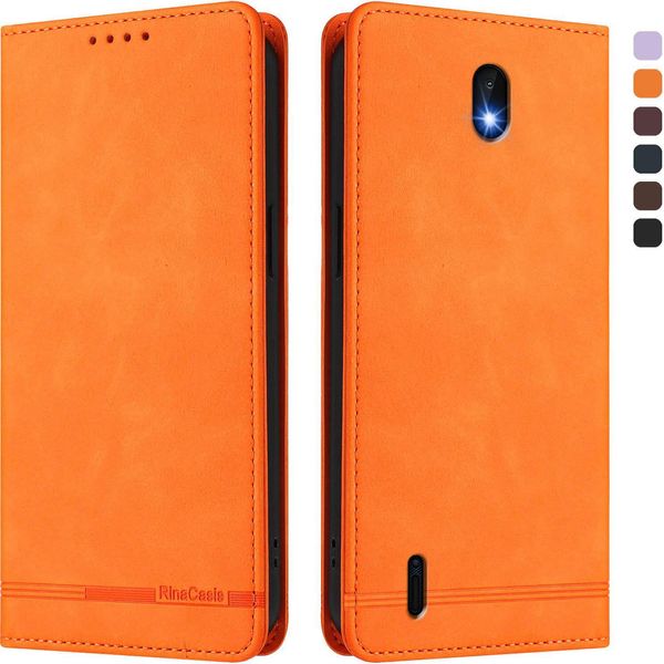 Custodia Per Nokia C01 Plus/Nokia C1 2Nd Edition, Custodia Retro In Finto Cuoio Con Supporto E Slot Per Carte Di Credito Arancione-image