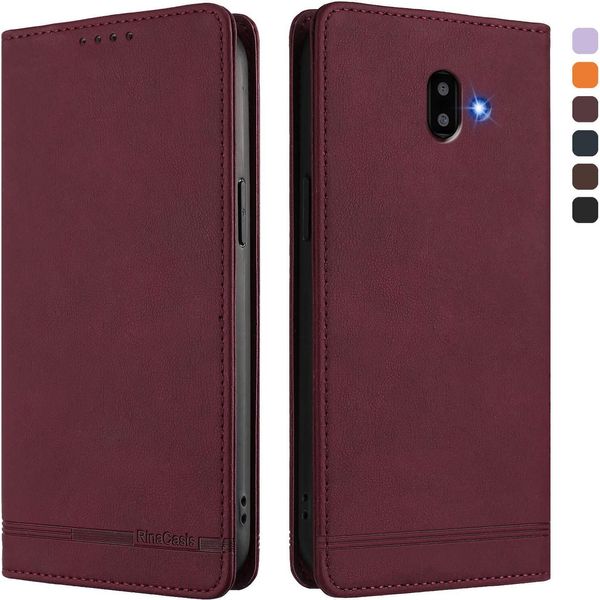 Custodia Per Samsung Galaxy J6 Plus, Custodia Retro In Finto Cuoio Con Supporto E Slot Per Carte Di Credito Rosso-image