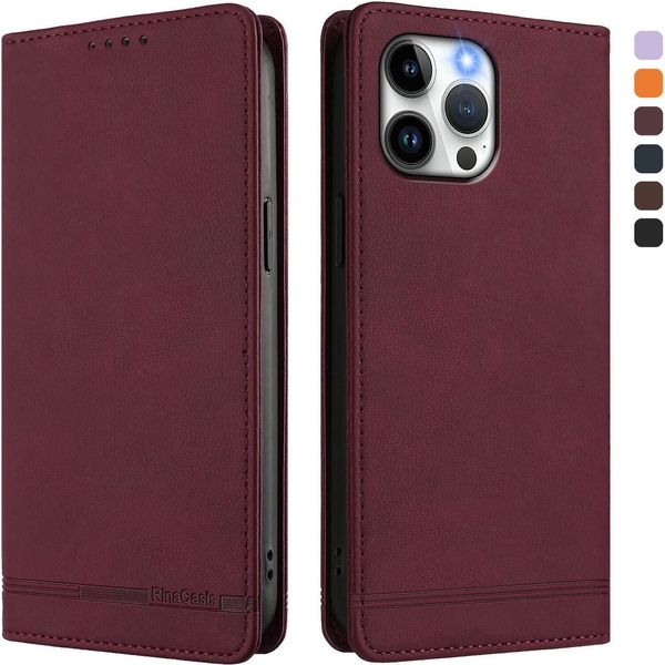 Custodia Per Iphone 13 Pro Max, Custodia Retro In Finto Cuoio Con Supporto E Slot Per Carte Di Credito Rosso-image