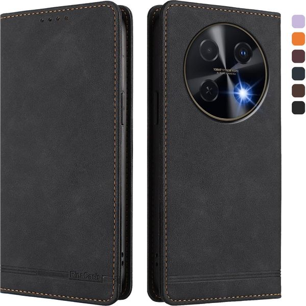 Custodia Per Huawei Nova 12I /Nova 13I, Retro Custodia Flip In Finto Cuoio Con Supporto E Slot Per Carte Nero-image