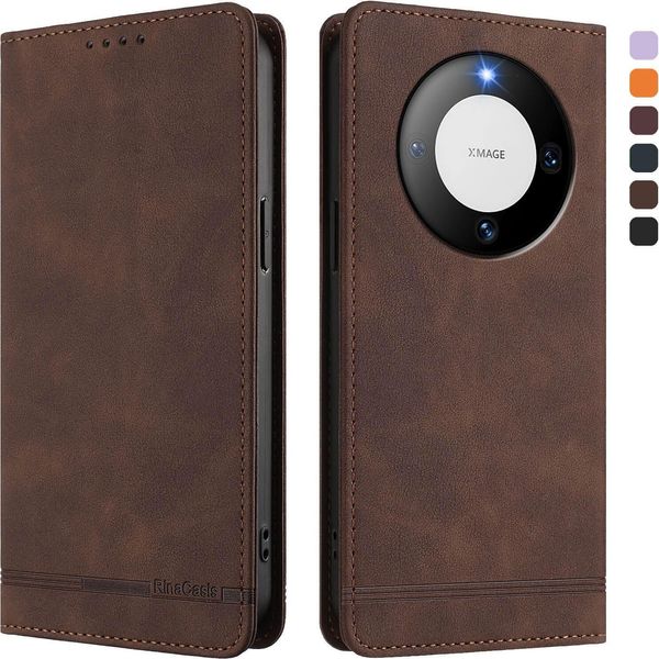 Custodia Per Huawei Mate 60 Pro/Mate 60 Pro+, Custodia Retro In Finto Cuoio Con Supporto E Slot Per Carte Marrone-image