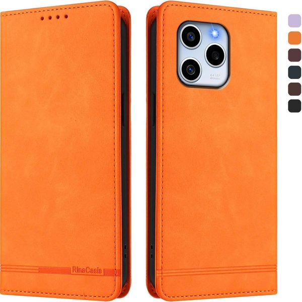 Custodia Per Honor 60 Se, Flip Case In Finto Cuoio Retrò Con Supporto E Slot Per Carte Di Credito Arancione-image