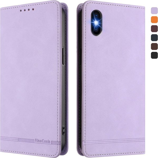 Custodia Per Iphone X/Iphone Xs, Custodia Retro In Finto Cuoio Con Supporto E Slot Per Carte Di Credito Viola-image