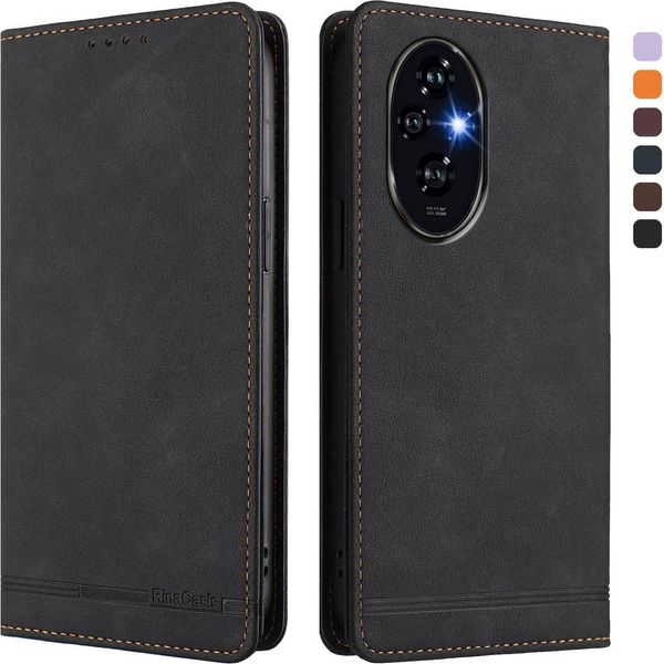 Custodia Per Honor 200 Pro, Flip Case In Finto Cuoio Retrò Con Supporto E Slot Per Carte Nero-image