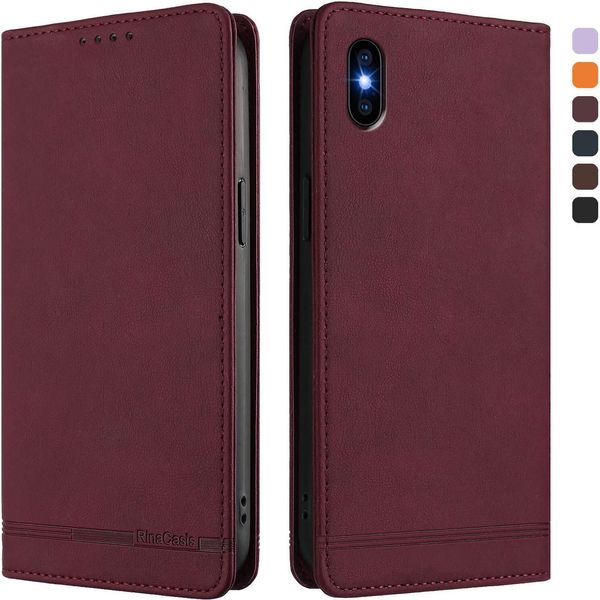 Custodia Per Iphone Xs Max, Custodia Retro In Finto Cuoio Con Supporto E Slot Per Carte Di Credito Rosso-image