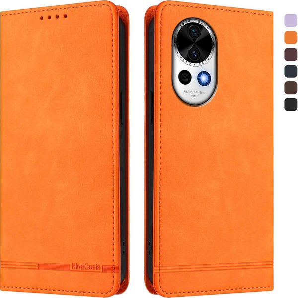 Custodia Per Huawei Nova 13 /Nova 12, Custodia Retro In Finto Cuoio Con Supporto E Slot Per Schede Arancione-image