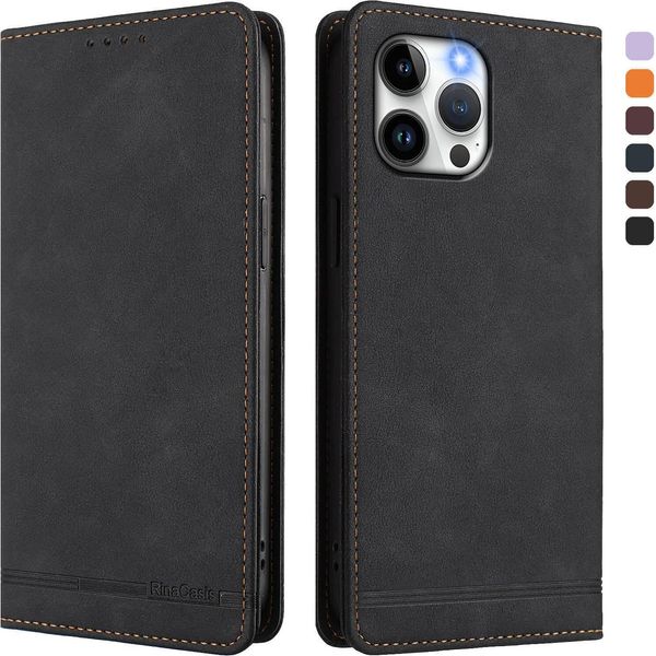 Custodia Per Iphone 13 Pro Max, Custodia Retro In Finto Cuoio Con Supporto E Slot Per Carte Di Credito Nero-image