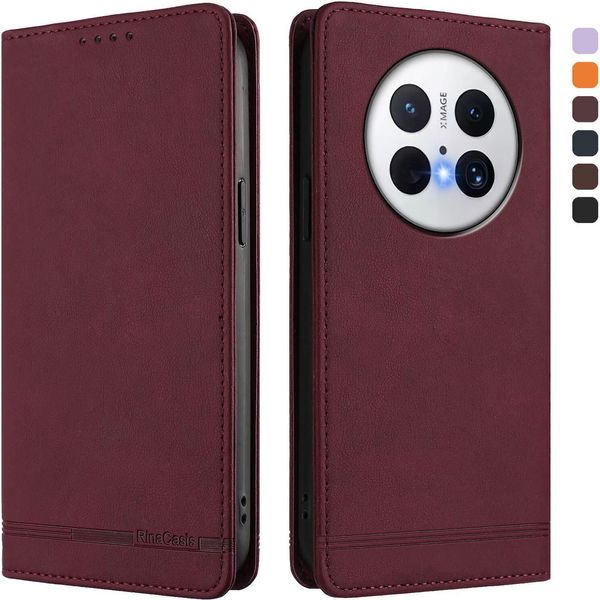 Custodia Per Huawei Mate 70, Custodia Retro In Finto Cuoio Con Supporto E Slot Per Carte Rosso-image