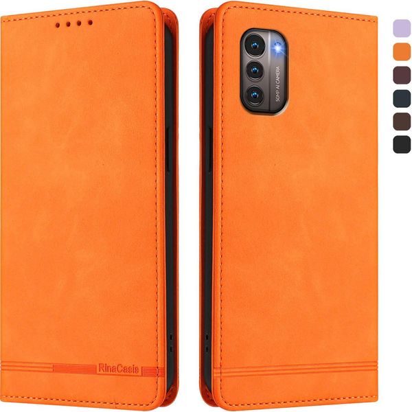 Custodia Per Nokia G21/Nokia G11, Custodia Retro In Finto Cuoio Con Supporto E Slot Per Carte Di Credito Arancione-image