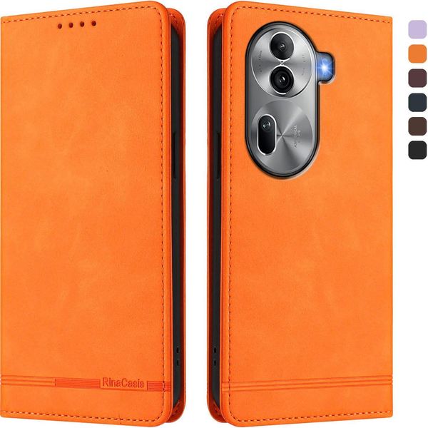 Custodia Per Oppo Reno11 Pro 5G, Custodia Retro In Finto Cuoio Con Supporto E Slot Per Carte Orange-image