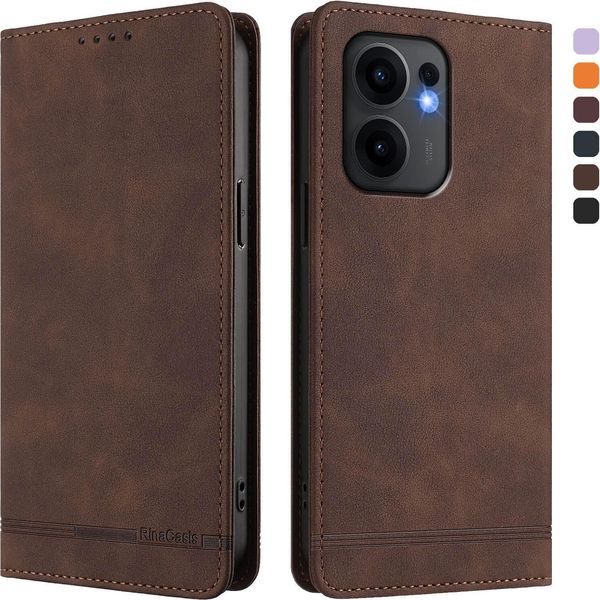 Custodia Per Oppo Reno13 F 5G, Retro Custodia In Finto Cuoio Flip Con Supporto E Slot Per Schede Brown-image